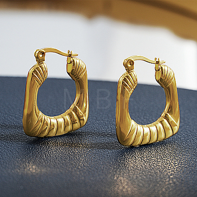 Stainless Steel Textured Thick Square Hoop Earring ZP5160-1-1