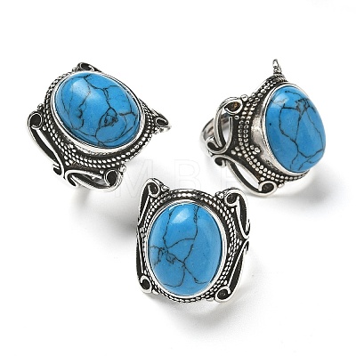 Synthetic Turquoise Adjustable Rings RJEW-I108-02AS-09-1