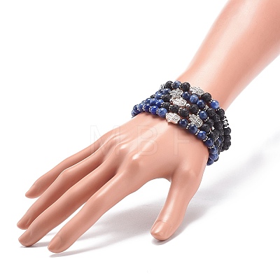 5Pcs 5 Style Natural Lava Rock & Sodalite Stretch Bracelets Set with Alloy Hamsa Hand Beaded BJEW-JB08737-1