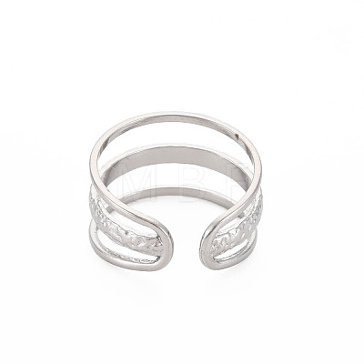 304 Stainless Steel Triple Line Open Cuff Ring for Women RJEW-S405-171P-1
