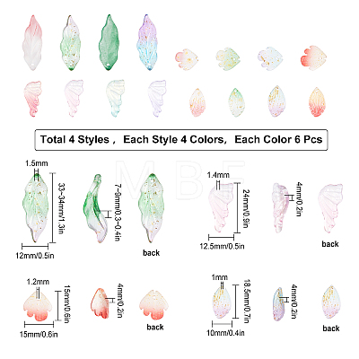 96Pcs 5 Style Two Tone Transparent Spray Painted Glass Pendants GLAA-SC0001-52-1