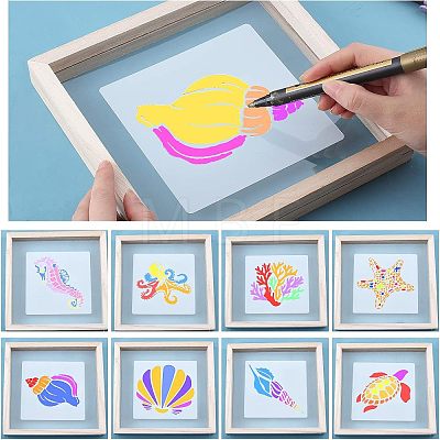 SUPERFINDINGS 1 Set Marine Organism Theme Plastic Drawing Painting Stencils Templates DIY-FH0003-42-1