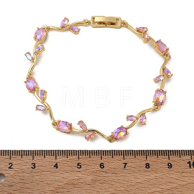 Brass Glass Flower Link Chain Bracelets KK-CBA7DFA-01G-D-1