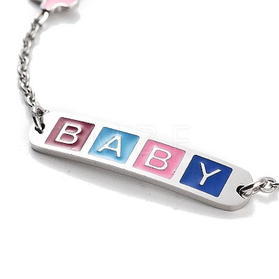 201 Stainless Steel Cross & Rectangle with Word Baby Link Bracelets BJEW-B090-01A-07-1