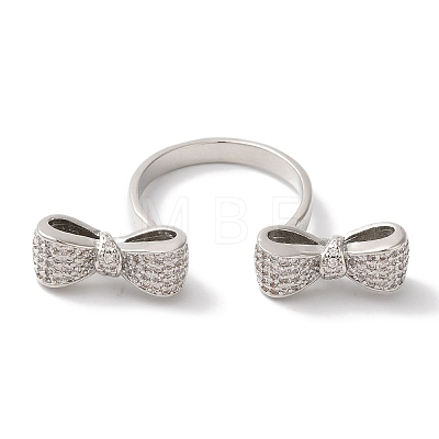 Bowknot Brass Micro Pave Clear Cubic Zirconia Open Cuff Rings for Women RJEW-C098-15P-1