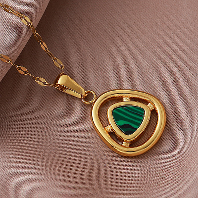 Vintage 304 Stainless Steel and Synthetic Malachite Triangle Pendant Necklaces for Women NT2784-1