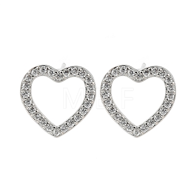 Heart Brass Micro Pave Cubic Zirconia Ear Studs EJEW-D304-40P-1