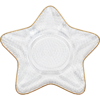 1Pc Ocean Series Transparent Gold Rim Glass Jewelry Plates AJEW-SC0002-79B-1