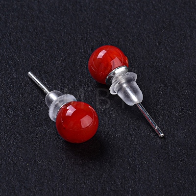 Round Lampwork Ball Stud Earrings EJEW-F247-01-1