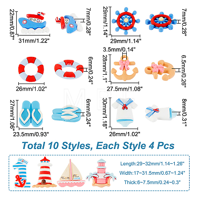 CHGCRAFT 40Pcs 10 Styles Nautical Theme Opaque Resin Cabochons CRES-CA0001-18-1