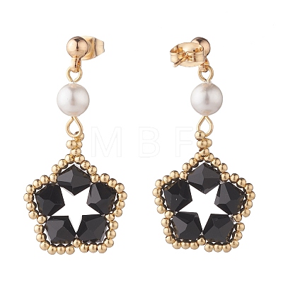 3Pairs 3 Colors Pentagon and Shell Pearl Dangle Stud Earrings EJEW-TA00056-1