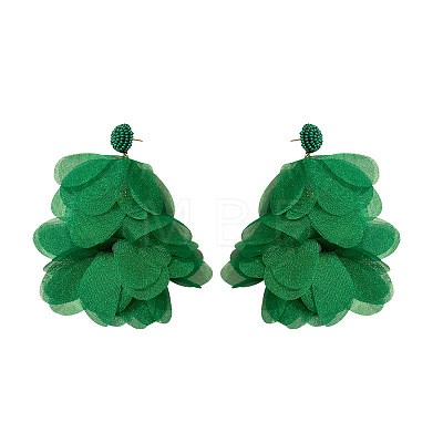 Alloy Polyester Flower Tassel Stud Earrings FS-WG690F4-05-1