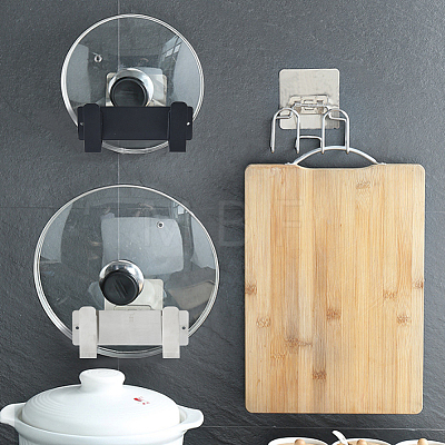 SUPERFINDINGS 4 Sets 2 Colors Adhesive Wall Mounted Stainless Steel Pot Lid Holders AJEW-FH0004-53-1