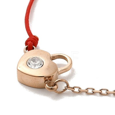 Crystal Rhinestone Heart Padlock Link Bracelet with 304 Stainless Steel Chains BJEW-K237-04KCG-1
