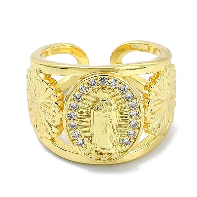 Brass with Cubic Zirconia Open Cuff Ring RJEW-B051-50G-1