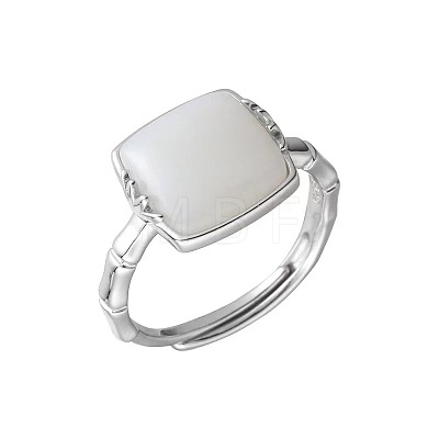 Square Natural White Jade Finger Rings WG13BF8-10-1