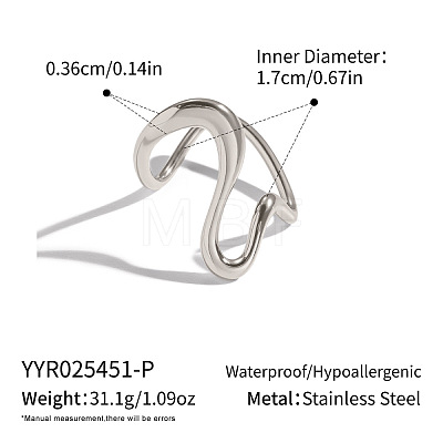 Wave 304 Stainless Steel Cuff Open Rings for Women MH6370-2-1