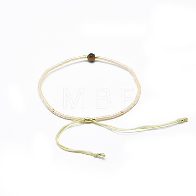 Adjustable Natural Tiger Eye Braided Bead Bracelets BJEW-F391-A09-1