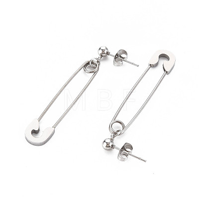304 Stainless Steel Safety Pin Dangle Stud Earrings for Women EJEW-N016-031P-1