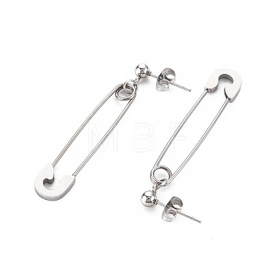 Non-Tarnish 304 Stainless Steel Safety Pin Dangle Stud Earrings for Women EJEW-N016-031P-1