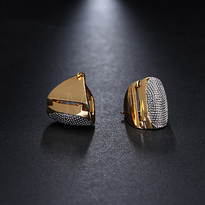 Brass Micro Pave Cubic Zirconia Triangle Hoop Earrings FS-WG3BBE8-01-1