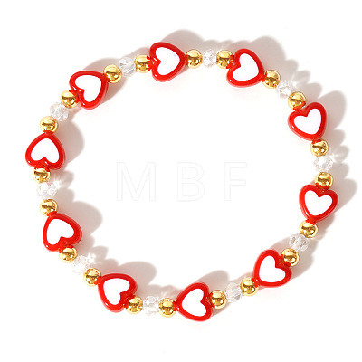 Acrylic Heart Baeds Stretch Bracelets OE2988-1-1