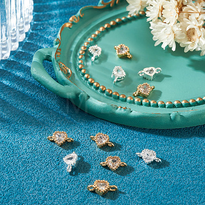 12Pcs 2 Colors Brass Pave Cubic Zirconia Heart Links Connector Charms KK-TA0003-48A-1