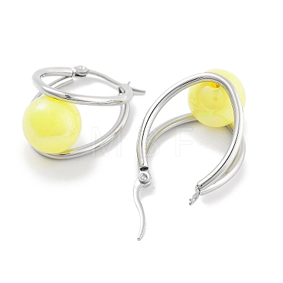 304 Stainless Steel & Plastic Imitation Pearl Oval with Ball Hoop Earrings for Women EJEW-C096-13P-04-1
