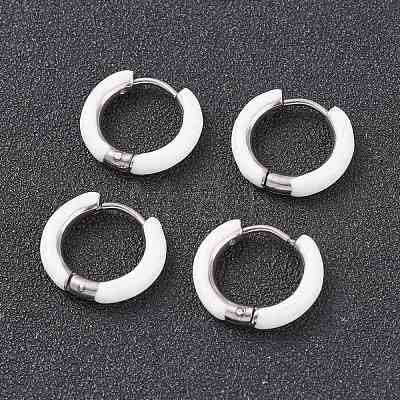 Two Tone 304 Stainless Steel Chunky Huggie Hoop Earrings with Enamel for Women EJEW-C043-11-09P-1