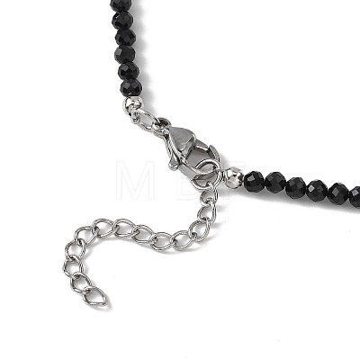 Natural Freshwater Shell Moon Star and Faceted Round Natural Black Spinel Beaded Necklaces for Women NJEW-JN05669-1