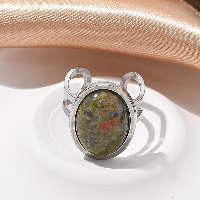 Oval Natural & Synthetic Gemstone Finger Rings RJEW-M062-02P-19-1