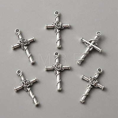 Tibetan Style Alloy Pendants. Cross with Rose FIND-WH0111-234B-1