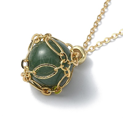 Natural Green Aventurine Round Pendant Necklaces NJEW-JN04565-02-1