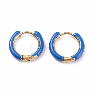 Two Tone 304 Stainless Steel Chunky Huggie Hoop Earrings with Enamel for Women EJEW-C043-11-G-1