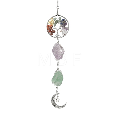 Wire Wrapped Natural Amethyst & Green Aventurine Pouch Pendant Deorations HJEW-JM01297-01-1