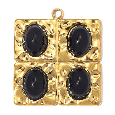 304 Stainless Steel with Black Agate Pendants GG-OY001-03G-02-1