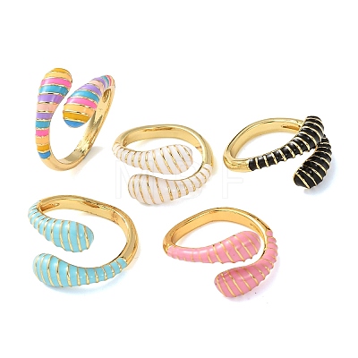 Brass Enamel Cuff Open Rings for Women RJEW-A098-01G-1