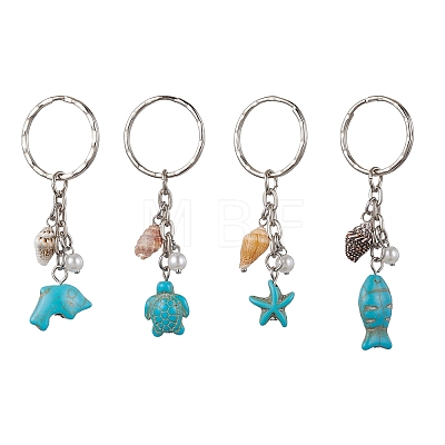 Synthetic Turquoise & Shell Pendant Keychain KEYC-JKC00653-1