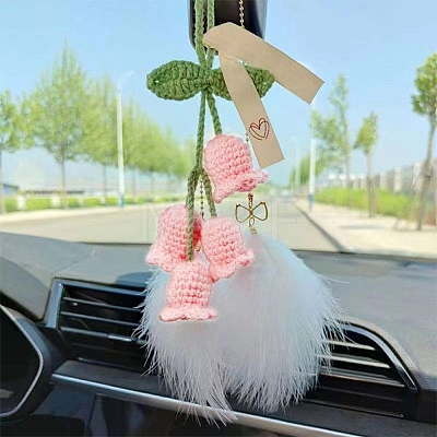 2Pcs Crochet Lily of The Valley Polyester Car Hanging Pendant HJEW-FG0001-14B-1