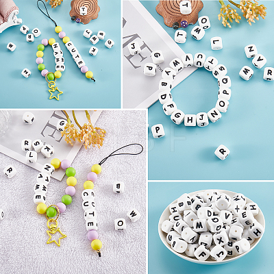 20Pcs White Cube Letter Silicone Beads 12x12x12mm Square Dice Alphabet Beads with 2mm Hole Spacer Loose Letter Beads for Bracelet Necklace Jewelry Making JX432F-1
