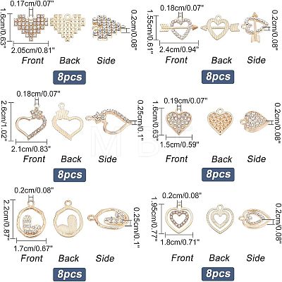 48Pcs 6 Style Alloy Pendants FIND-FH0004-12-1