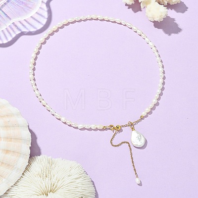 Adjustable Baroque Natural Keshi Pearl Pendant Natural Pearl Rice Beaded Lariat Necklaces for Women NJEW-JN06343-01-1