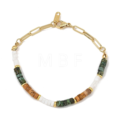 Natural Picture Jasper and Natural African Turquoise(Jasper) Beaded Bracelets BJEW-JB14427-1