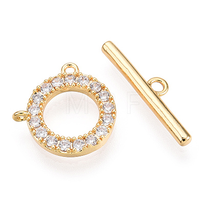 Brass Micro Pave Clear Cubic Zirconia Toggle Clasps KK-E068-VC174-1