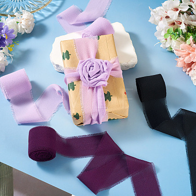 3 Rolls Polyester Raw Edges Ribbons SRIB-TAC0002-26B-1
