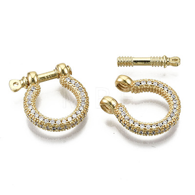 Brass Micro Pave Clear Cubic Zirconia D-Ring Anchor Shackle Clasps ZIRC-S066-047-NF-1