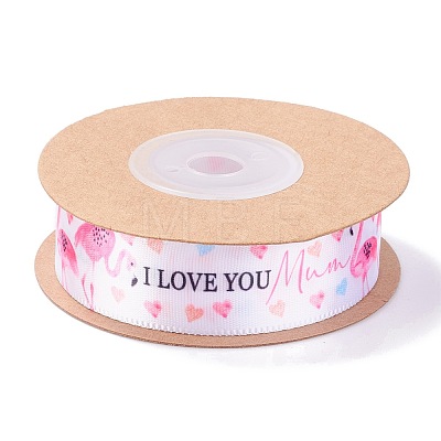 Single Face I Love You & Flamingo Printed Polyester Satin Ribbon OCOR-L044-01A-1