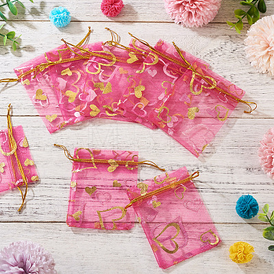 50Pcs Heart Printed Organza Bags OP-TADJ0001-01G-1