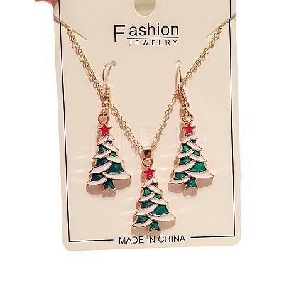 Christmas Tree Alloy Enamel Pendant Necklaces & Dangle Earrings Sets WG2E782-05-1