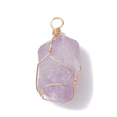 Raw Rough Natural Amethyst Copper Wire Wrapped Pendants PALLOY-JF02787-01-1